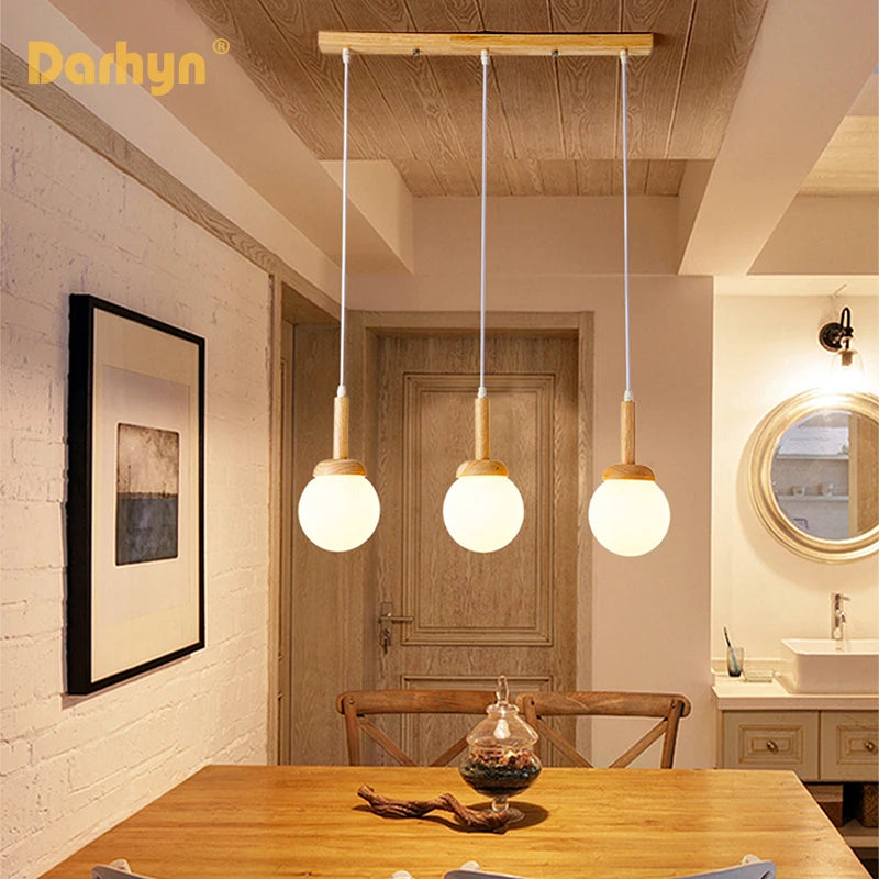 Suspension en bois et verre au design nordique - vue 3 sur 9