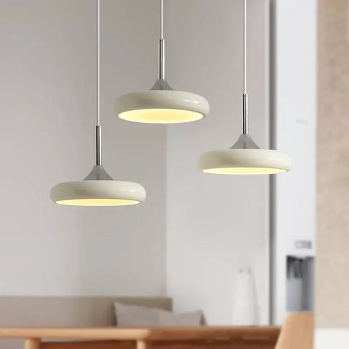 Modern minimalist white disc LED pendant light - vue 2 sur 9