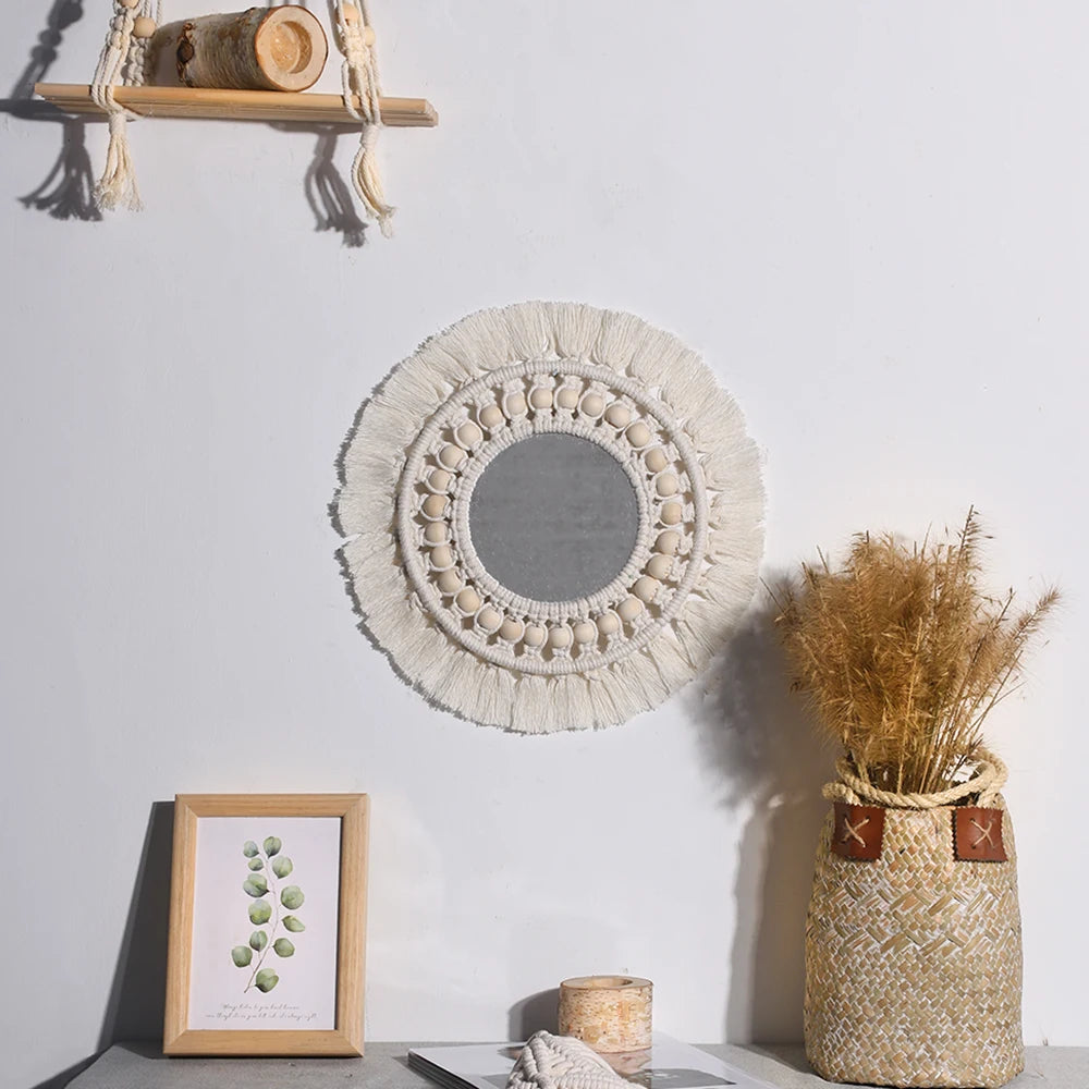 miroir mural en macramé style bohème pour décoration intérieure - vue 8 sur 14