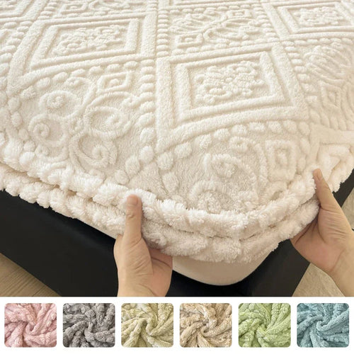 Plush Mattress Cover For Bed,stretch Soft Material Fitted Sheet, Keep Warm,dust Protector,machine Washable 90X200,180X200 - vue 2 sur 20