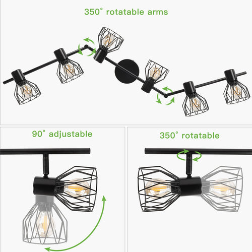 Plafonnier LED 6 voies rotatif - Lumières noires/blanches - Luminaires de plafond - Cage métallique pour plafond E14 - Spot de plafond