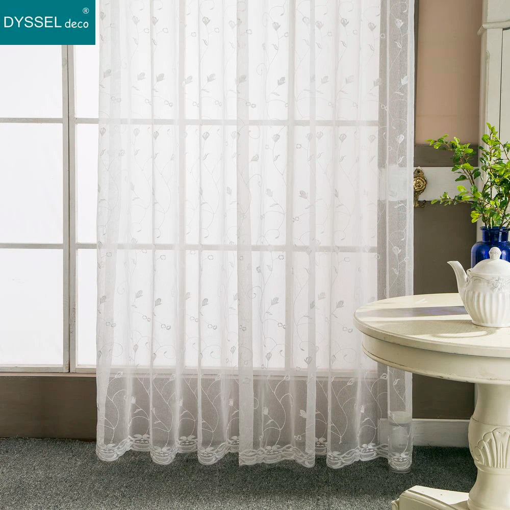 Voilage brodé floral festonné style américain salon chambre - vue 4 sur 8