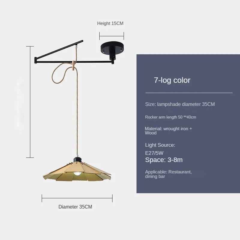 lustre moderne à led créatif avec bras rétractable en bois artistique - vue 10 sur 16