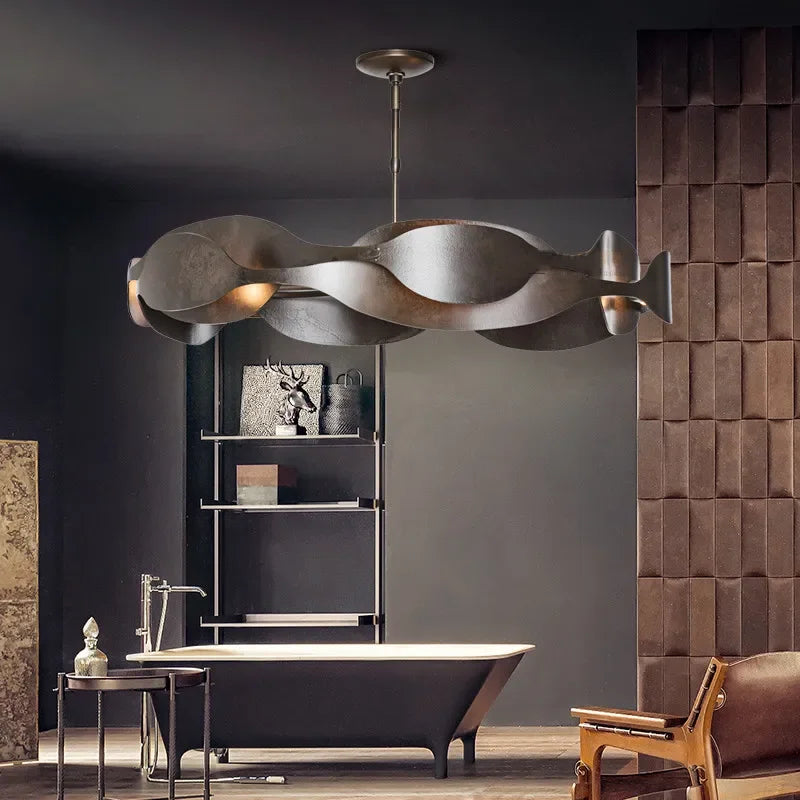 Italian Luxury Pendant Light Living Room Metal Window Artistic Sense Restaurant Hanging Lamp Hotel Lobby LED Lighting Chandelier - vue 3 sur 8