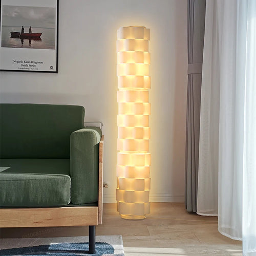 Lampadaire LED design moderne tissu blanc - vue 4 sur 6