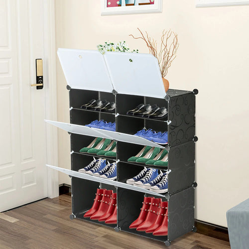 organisateur pliable pour chaussures avec couvercle transparent et compartiments - vue 4 sur 11