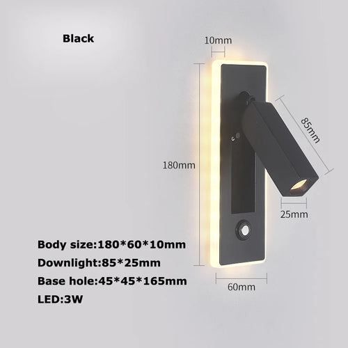 LED Brass Black Wall Lamp Wall Light Wall Sconce Wall Mounted Reading Light with Switch and USB Port, Rotatable For Bedroom - vue 24 sur 23