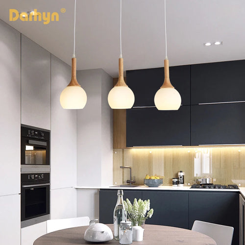 lampe suspendue nordique en bois et verre postmoderne en u