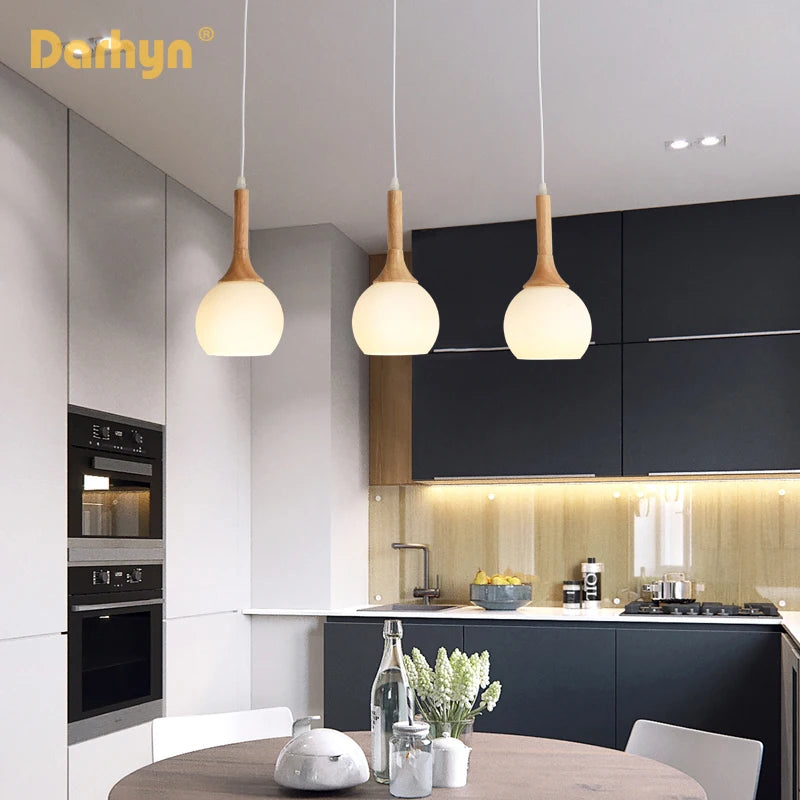 lampe suspendue nordique en bois et verre postmoderne en u - vue 4 sur 18