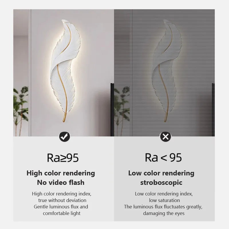 Applique murale moderne LED rose bleu Plume résine appliques murales télécommande Luminaire salon chambre décor lumière LED Lustre - vue 6 sur 15