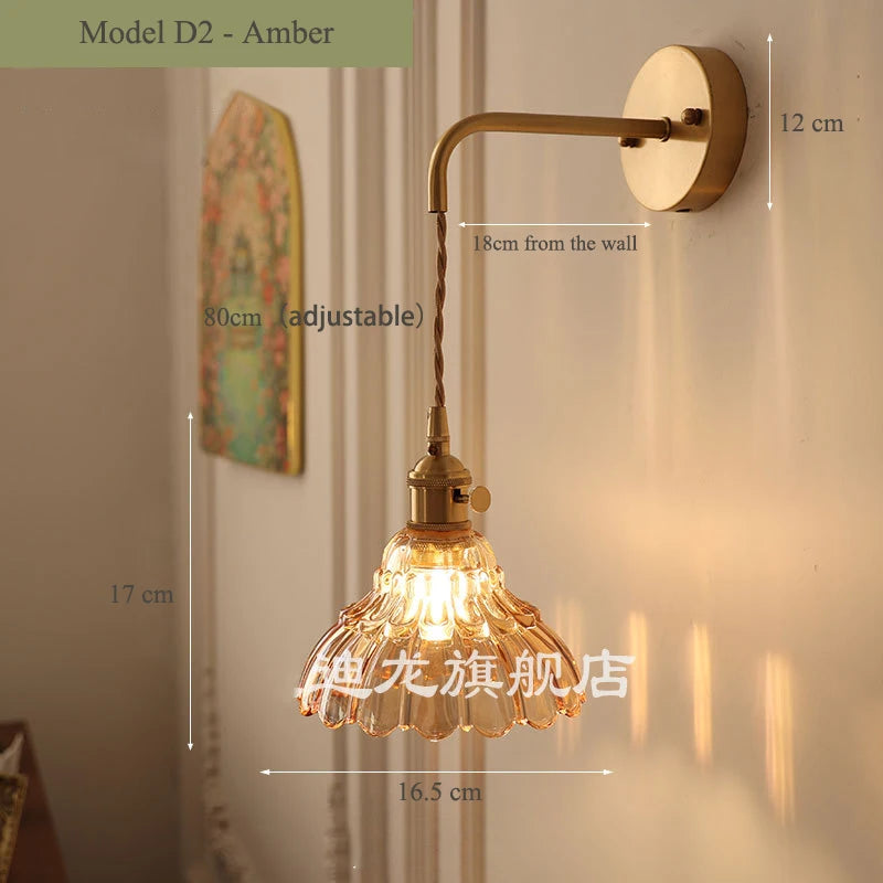 applique murale vintage en verre avec douille en laiton - vue 12 sur 21