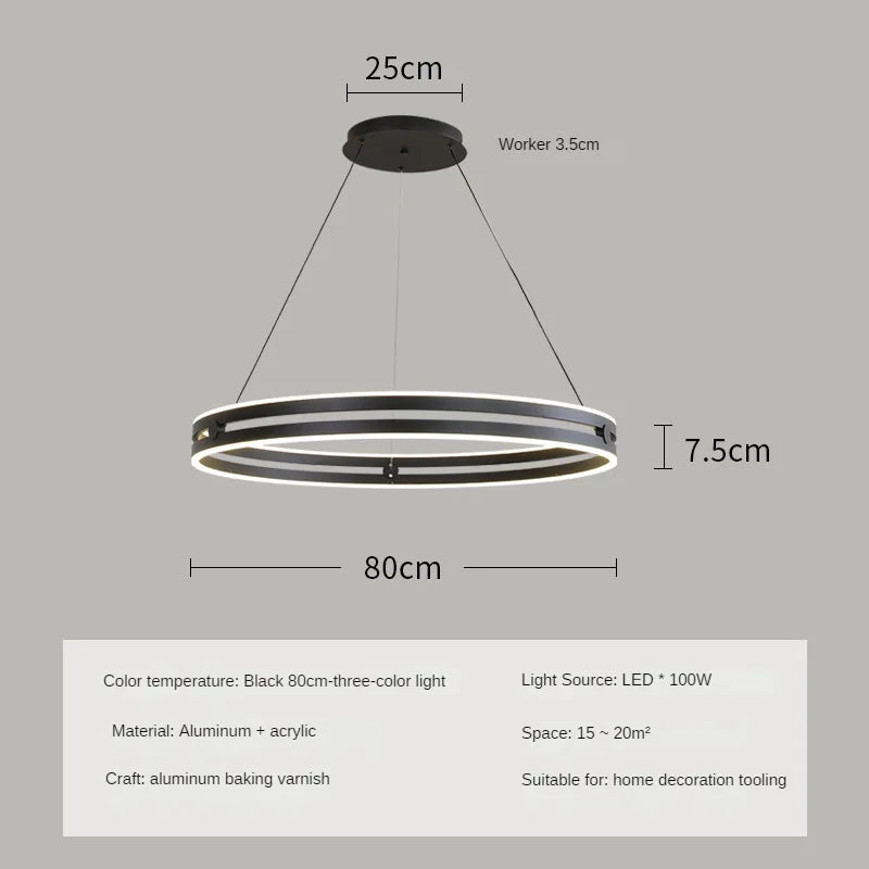 Modern circular chandelier for creative and minimalist interior decor - vue 9 sur 15