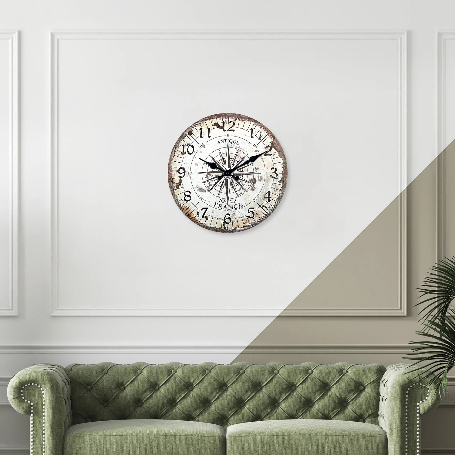 horloge murale en bois motif boussole rétro décoration silencieuse - vue 6 sur 7