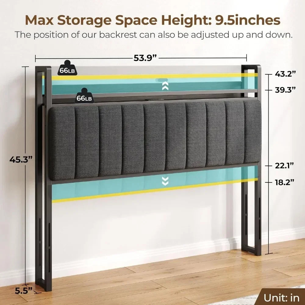 Headboard for Full/Twin/Queen Bed with Storage, 60,000 DIY Color of LED Light, with USB, Height Adjustable, Black Upholstered - vue 7 sur 8
