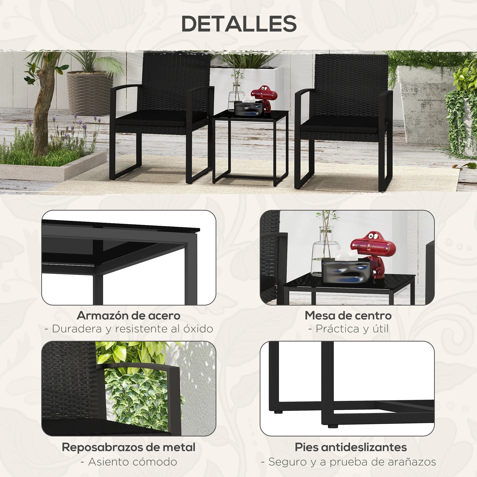 salon de jardin en rotin synthétique avec coussins confortables - vue 5 sur 6