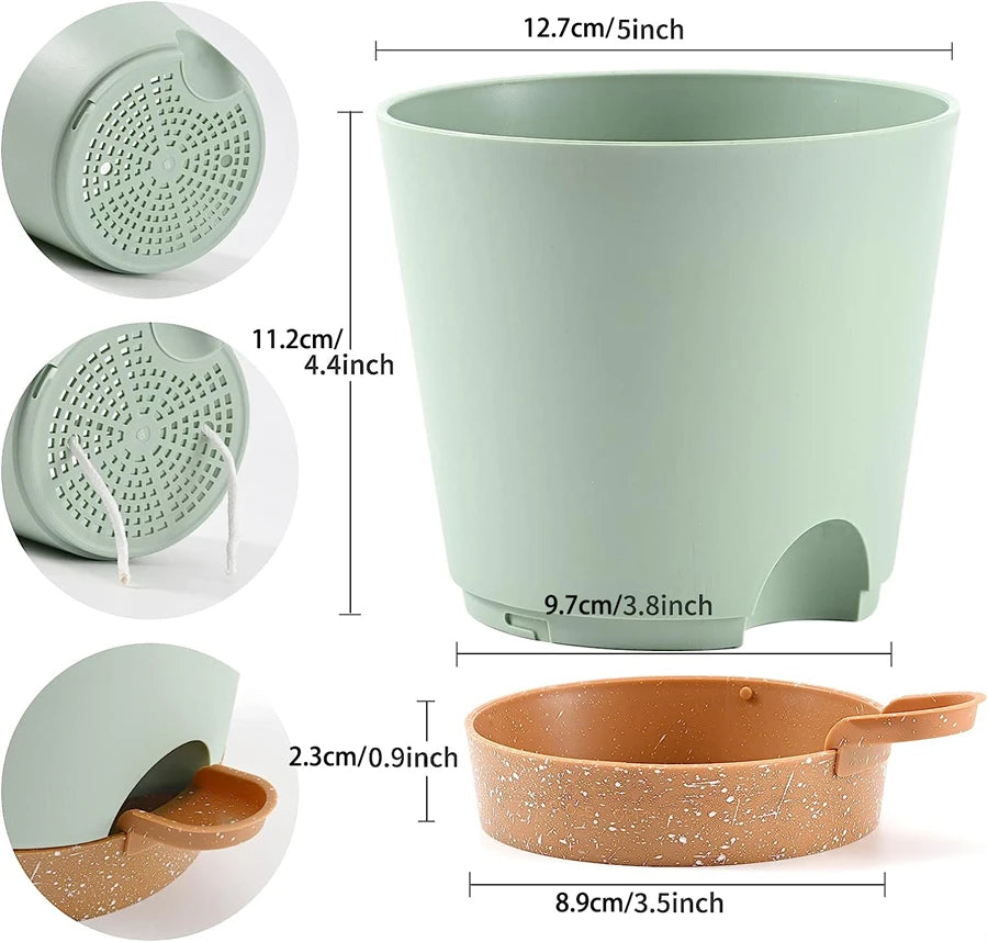 5pack 5inch Self Watering Pots for Indoor Plants,Flower Pots Planter with Drainage Holes and Wick Rope - vue 3 sur 7