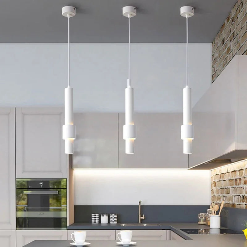 Lamp Modern LED Pendant Light Fixtures, 1-Light Adjustable Cylindrical Ceiling Hanging Light, Black And White Finish Mini Penda - vue 5 sur 14