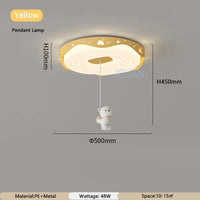 Nordic Kids Bedroom Pendant Lamps Pink Green Yellow Blue Rabbit Panda Bear Astronaut Children's Room Ceiling Light Round Shape