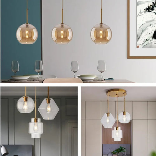 Minimalist nordic glass LED pendant light - vue 6 sur 26