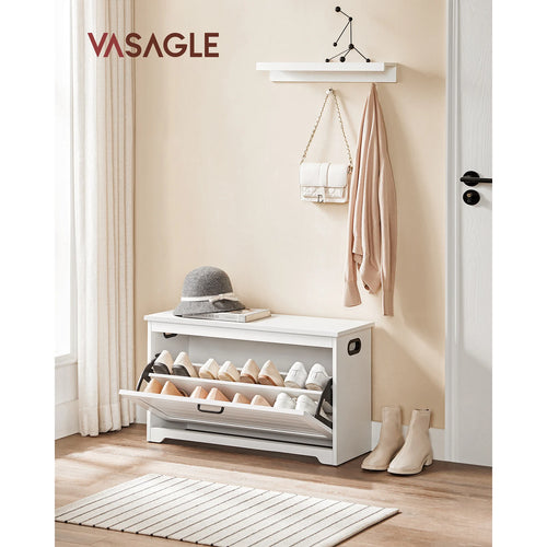 VASAGLE Shoe Bench, Entrance Shoe Box with Folding Door, Adjustable Interior Divider, with Cut-out Side Handles, 80 x 30 x 46 cm - vue 2 sur 7