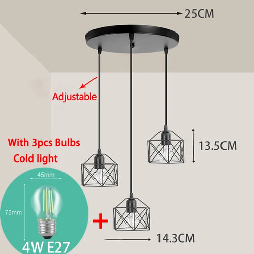 Suspension lampes suspendues Vintage pour plafonnier Cage en métal nordique Led lustre lampe suspendue pour îlot de cuisine - vue 13 sur 12
