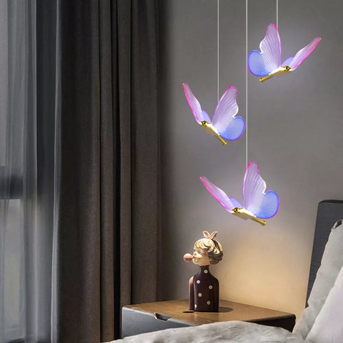 Suspension papillon LED moderne AC85-265V acrylique intérieur décoratif chambre à manger chevet lustre 3 couleurs plafonnier