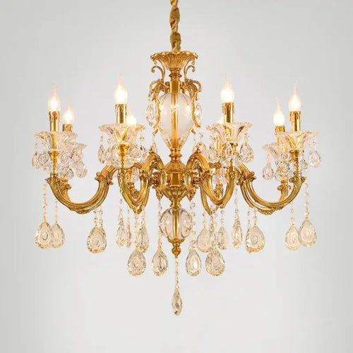lustre moderne à led en cristal et cuivre - vue 5 sur 9