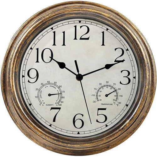 12inch Wall Clock,Retro Waterproof Clock with Displays Thermometer&amp;Hygrometer,Noise-Free Clock for Indoor/Outdoor - vue 2 sur 6
