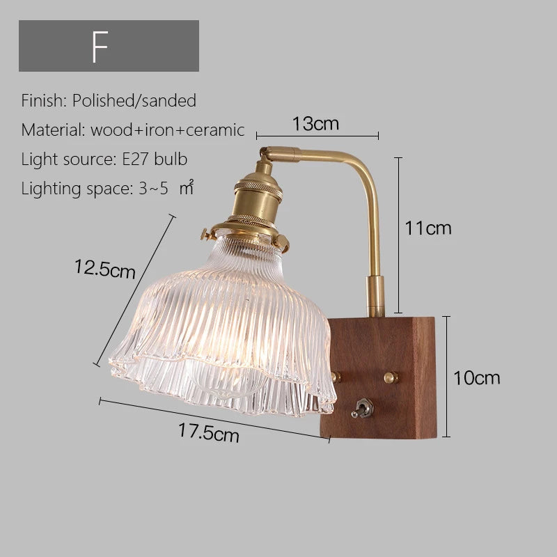 Minimalist Japanese wall light in wood and vintage glass - vue 11 sur 12