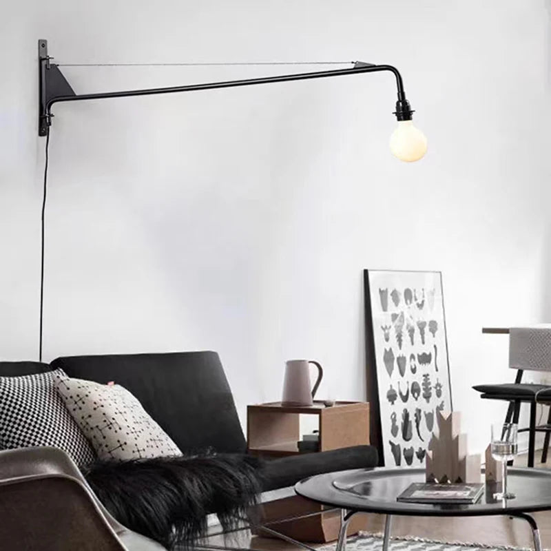 applique murale minimaliste à bras long rotatif avec interrupteur
