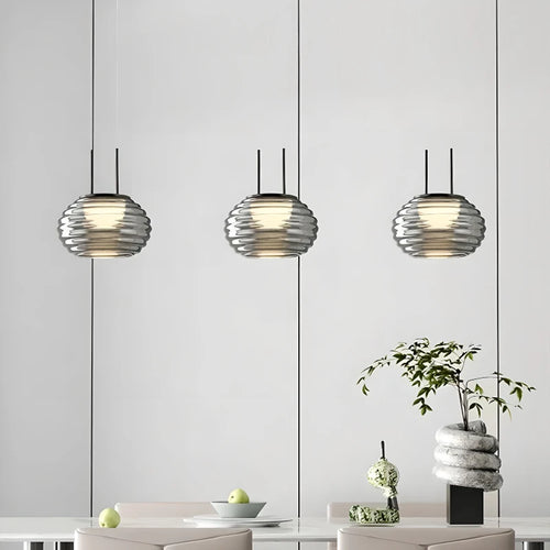 Modern nordic striped glass LED chandelier - vue 2 sur 7