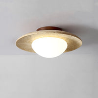 plafonnier wabi sabi en travertin forme de disque pour intérieur et extérieur