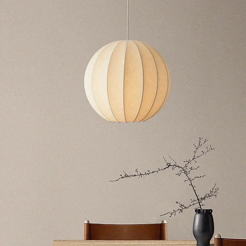 Nordic wabi sabi LED pendant light for living room, minimalist silk chandelier for bar, dining room, bedroom, loft - vue 5 sur 8