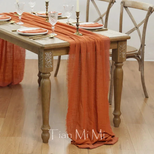 Chemin de table coton gaze vintage beige mariage intérieur extérieur