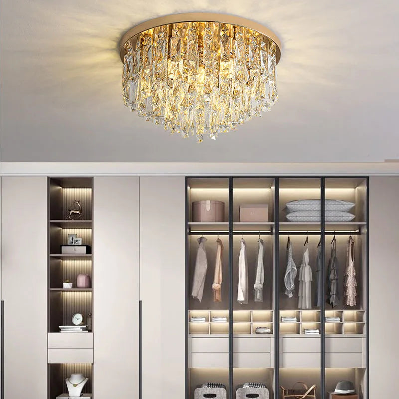 Plafonnier circulaire en cristal de luxe post-moderne - vue 7 sur 8