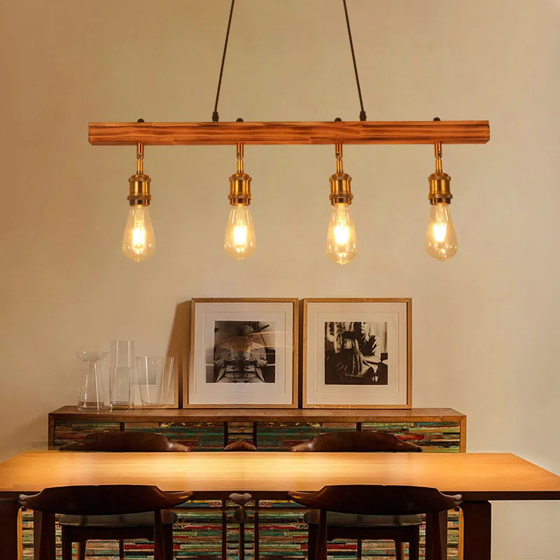 Rétro loft industriel bar lustre restaurant hot pot café lustre en bois magasin de vêtements fond mur spot - vue 4 sur 7