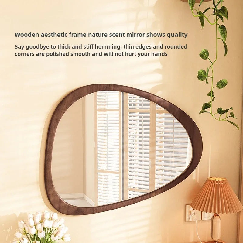 miroir mural en bois du milieu du siècle tendance réfléchissant HD - vue 4 sur 10