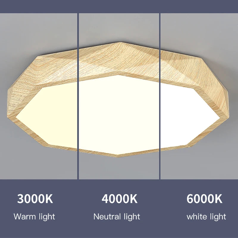 plafonnier led moderne en bois et métal design géométrique - vue 6 sur 14