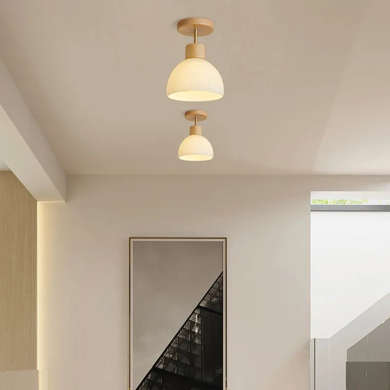 plafonnier led bois verre allée couloir vestiaire balcon nordique - vue 4 sur 9