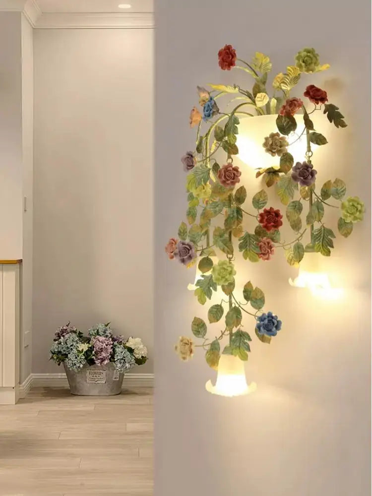applique murale vintage en fer forgé avec abat-jour en verre led - vue 5 sur 8