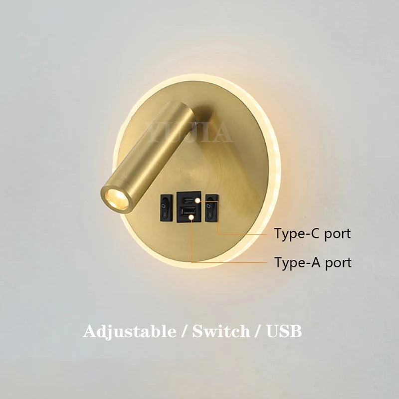 applique murale led moderne avec ports usb et lampes de lecture réglables - vue 2 sur 16