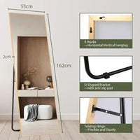 Full Length Mirror 162x53cm Full Body Mirror Rectangle Free Standing Wall Mounted Leaning Hanging Floor Mirrors, Black/Gold