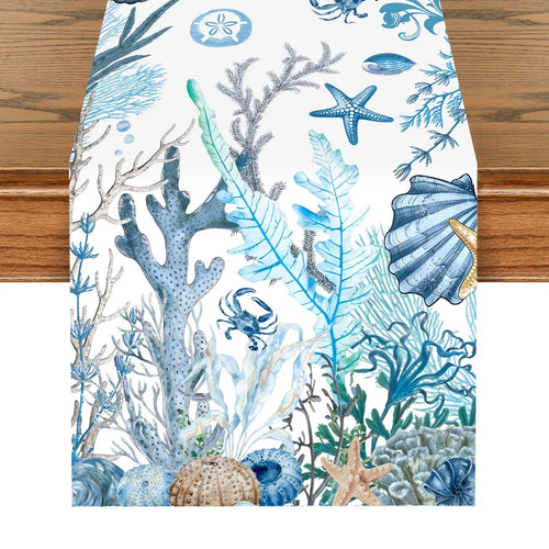 Chemin de table motif vie marine étoiles hippocampes