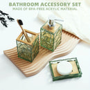 Bathroom Accessory Set, Acrylic Bamboo Accessories, Includes Toothbrush Holder, Soap Dispenser, Cotton Swab Holder, Soap Dish, T