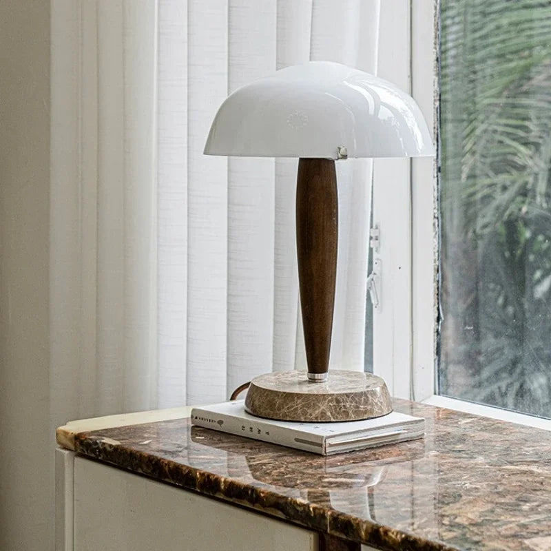 Denmark&Traraditino Herman SHY3 Walnut Wood Desk Lamp Table Light Marble Base Glass Shade - vue 5 sur 7