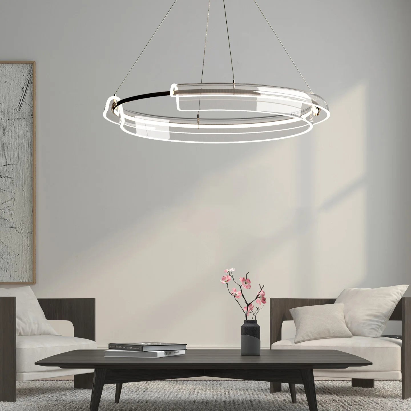 lustre design led de luxe avec anneau simple dimmable - vue 6 sur 6