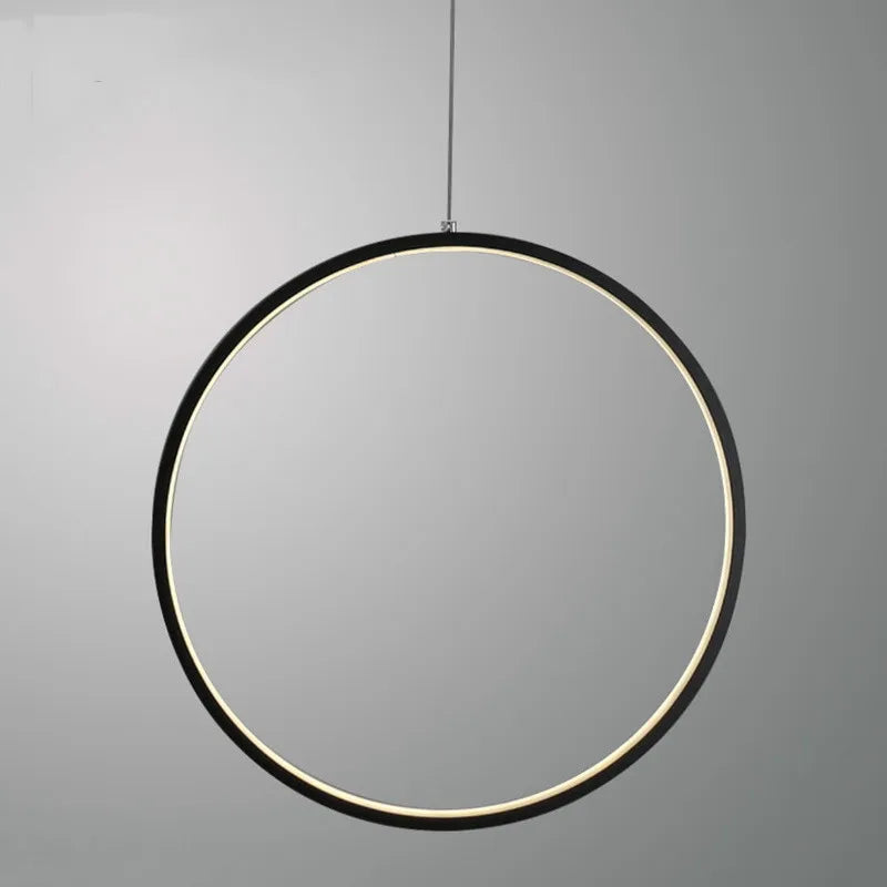LED moderne anneau cercle suspension lumières rond Lustre décor à la maison pour salon éclairage intérieur noir Lustre luminaire - vue 7 sur 11