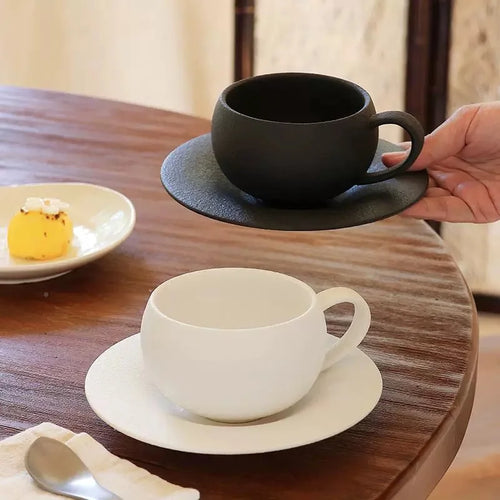 Mug ceramique style pierre volcanique avec soucoupe