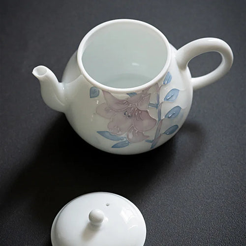 Théière céramique chinoise motifs floraux peints main 160ml