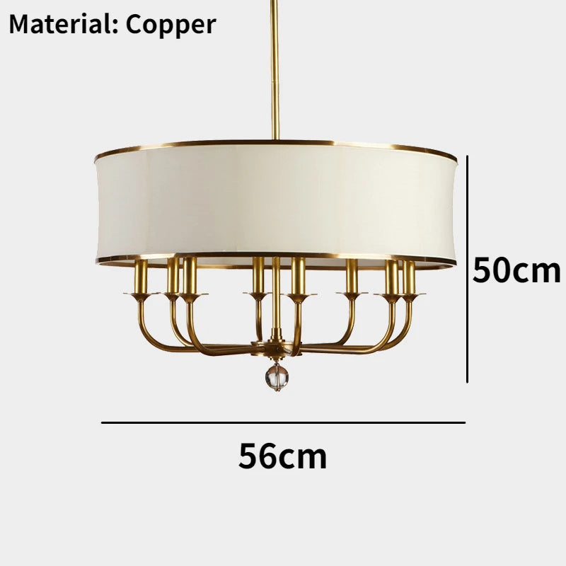 lustre Style américain tout cuivre Simple créatif tissu abat-jour - vue 7 sur 9